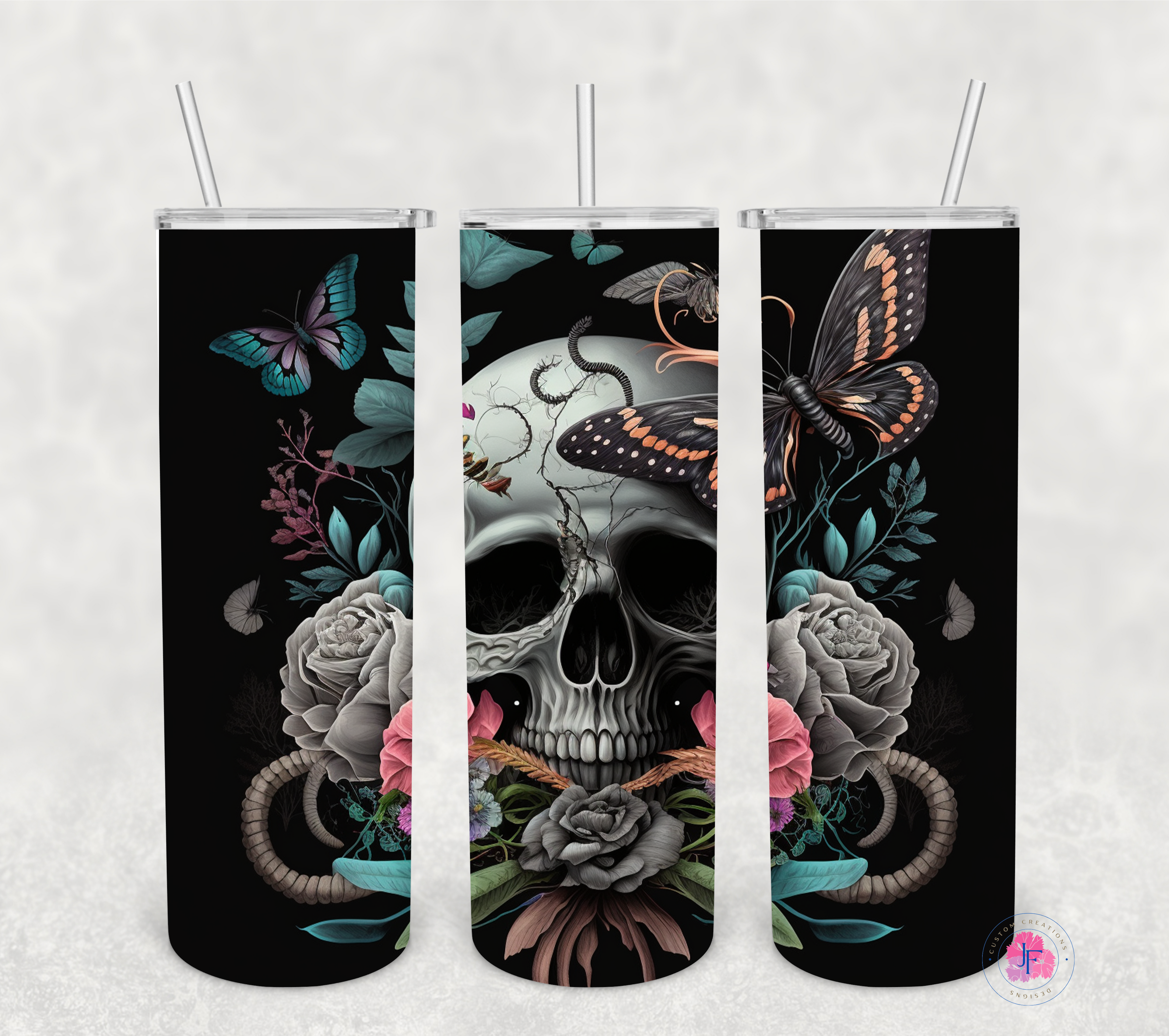 Skull With Butterfly 20 oz Tumbler
