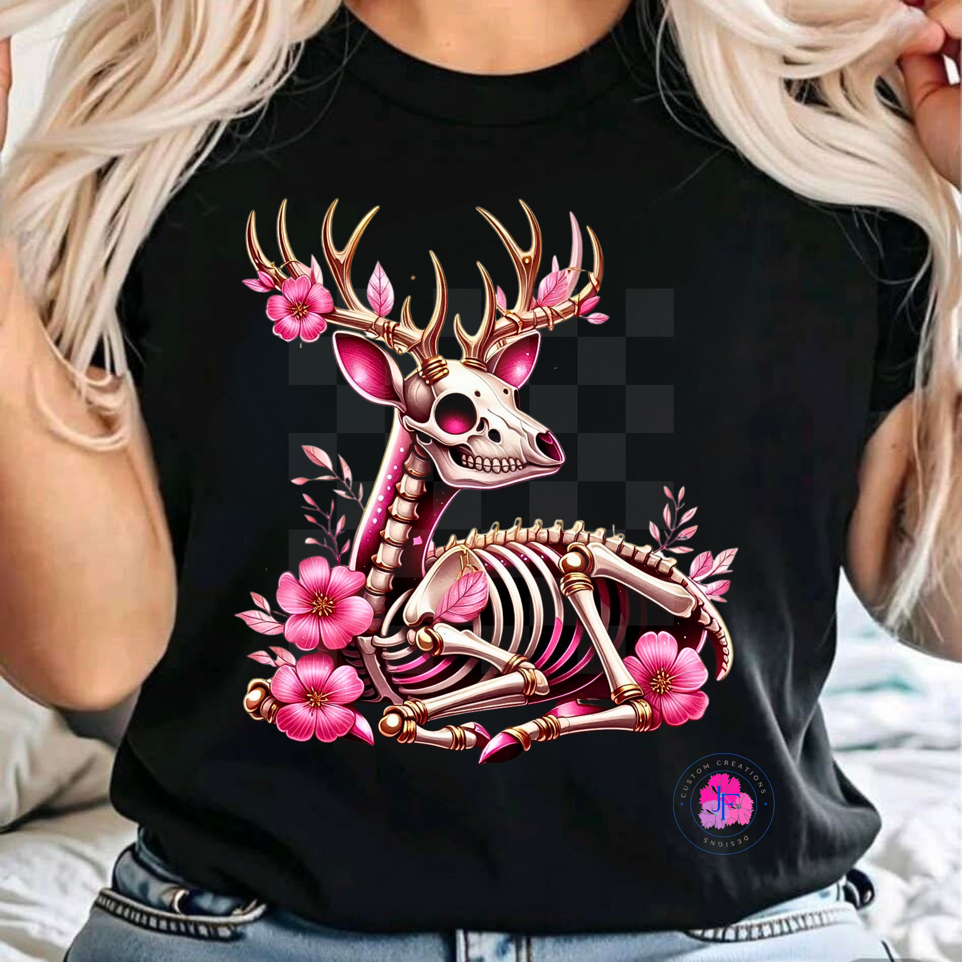 Skeleton Deer with Flowers